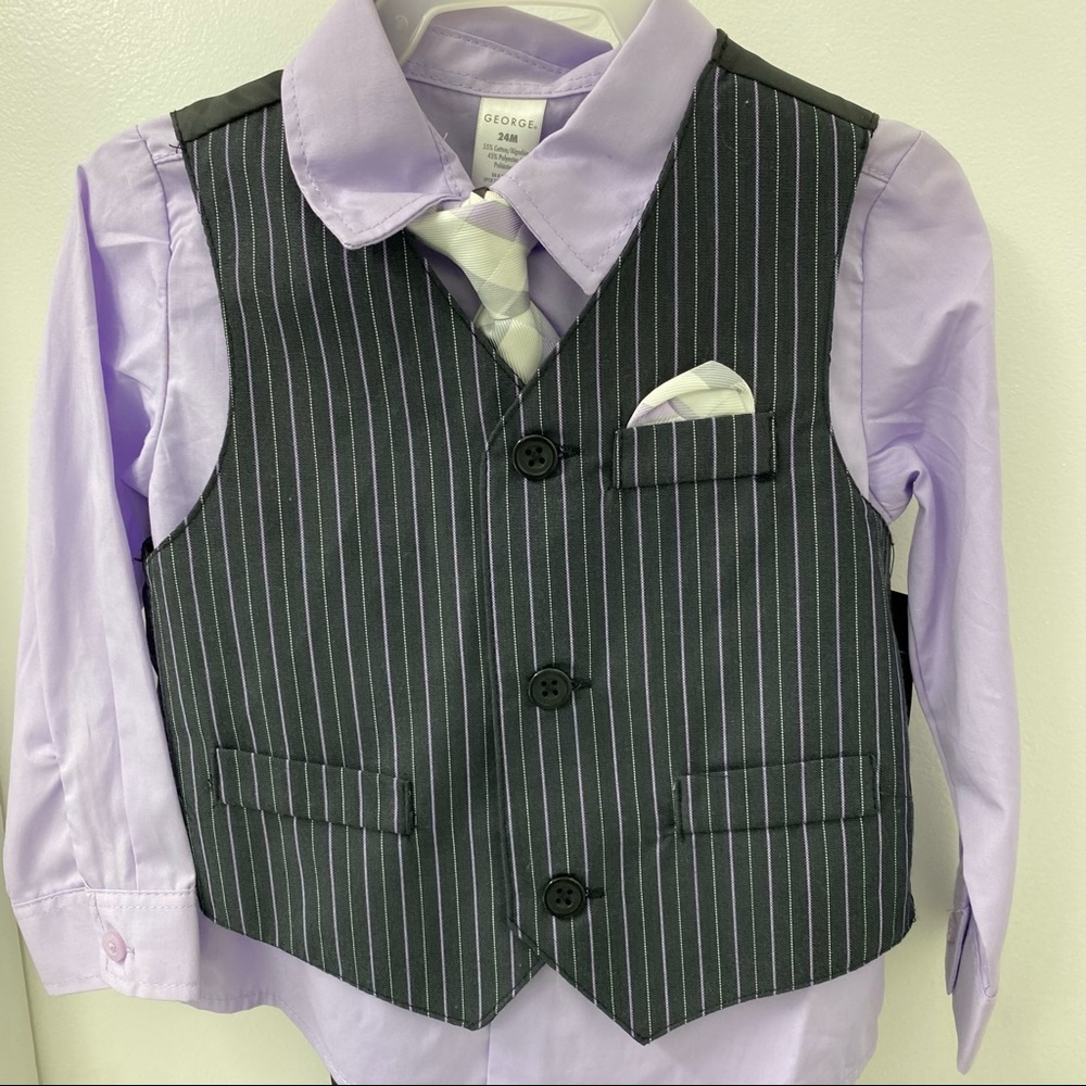 George 3 piece set Purple Oxford Black Pants Pinstripe Vest with tie Boys 24M